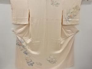 アンティーク　牡丹・菊・草花模様刺繍着物(重ね衿付き)